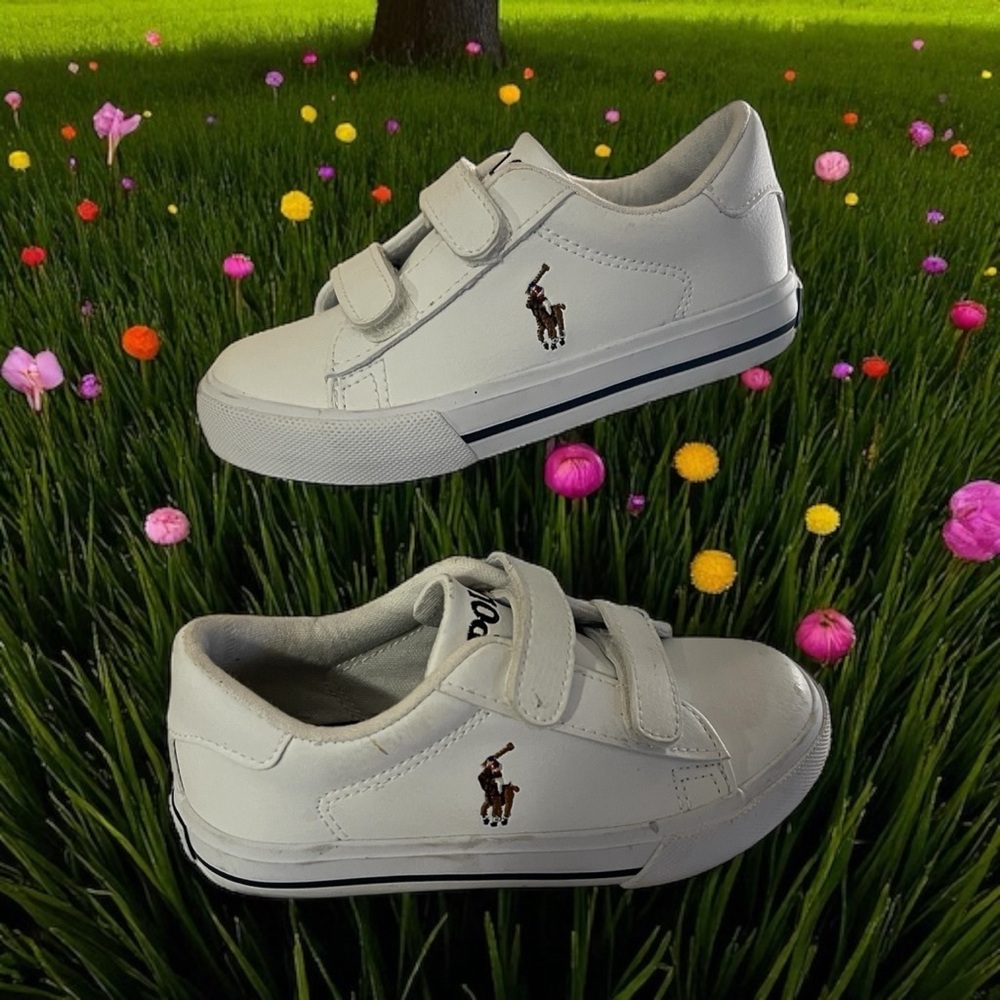 Polo by Ralph Lauren White Kids Sneakers with Navy Accent